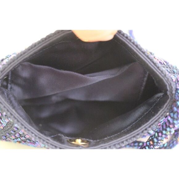 VTG HANDCRAFTED MULTICOLOR BLUE BEADED CANVAS X-BODY SHOULDER BAG HANDBAG PURSE - Picture 10 of 15